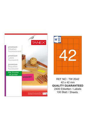 Tanex TW-2042 42x42 mm Turuncu Floresan Laser Etiket 100 Lü 
