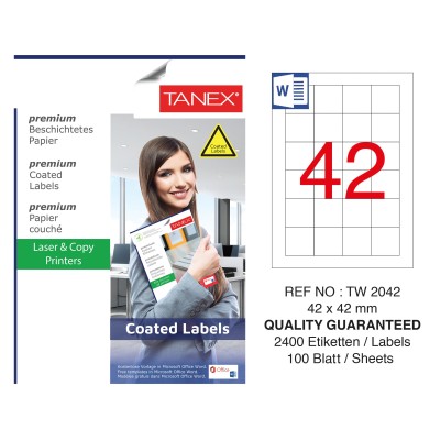Tanex TW-2042 42x42mm Kuşe Laser Etiket 100 Lü Paket Tanex TW-2042 42x42mm Kuşe Laser Etiket 100 Lü Paket