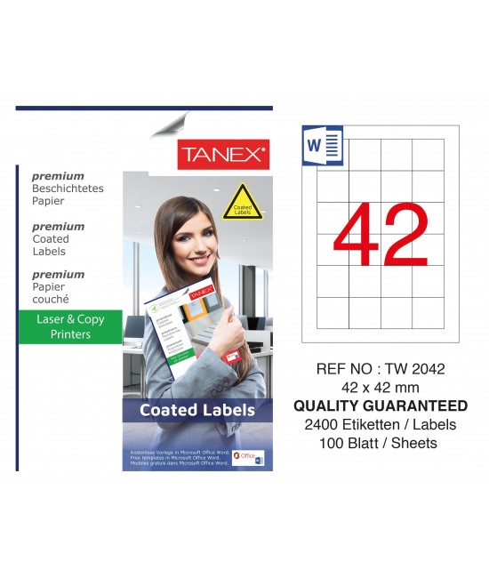 Tanex TW-2042 42x42mm Kuşe Laser Etiket 100 Lü Paket