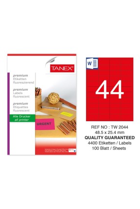 Tanex TW-2044 48,5x25,4 mm Kırmızı Floresan Laser Etiket 100 Lü 