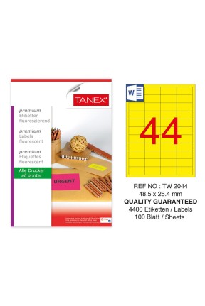 Tanex TW-2044 48,5x25,4 mm Sarı Floresan Laser Etiket 100 Lü 