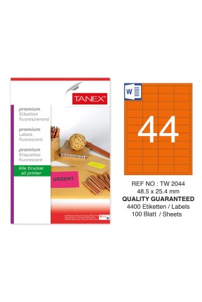 Tanex TW-2044 48,5x25,4 mm Turuncu Floresan Laser Etiket 100 Lü 