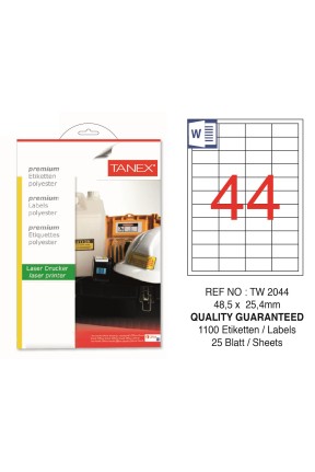 Tanex TW-2044 48.5x25.4mm Polyester Etiket 25 Li