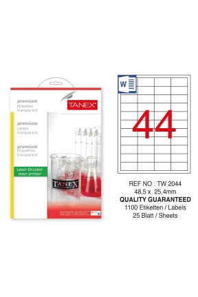 Tanex TW-2044 48.5x25.4mm Şeffaf Laser Etiket 1100 Lü