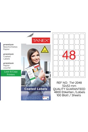 Tanex TW-2048 32x32mm Kuşe Lazer Etiket 100 Lü Paket