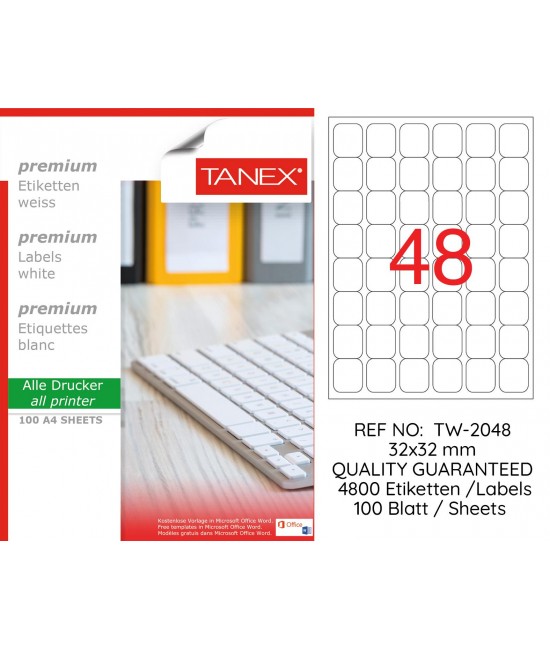 Tanex TW-2048 32x32mm Lazer Etiket 100 Lü