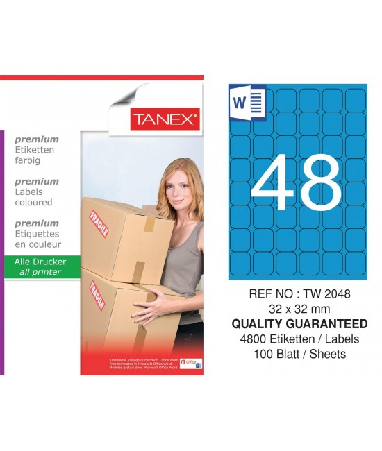 Tanex TW-2048 32x32mm Blue Pastel Laser Label 100 Pcs