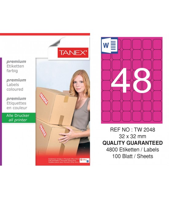 Tanex TW-2048 32x32mm Pink Pastel Laser Label 100 Pcs