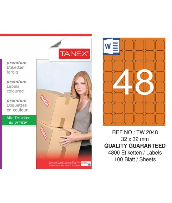 Tanex TW-2048 32x32mm Turuncu Pastel Laser Etiket 100 Lü