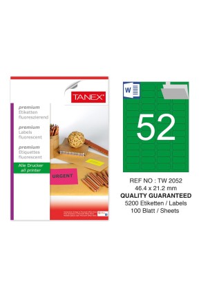 Tanex TW-2052 46,4x21,2 mm Yeşil Floresan Laser Etiket 100 Lü 