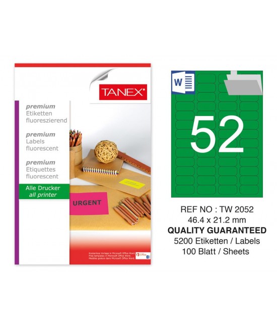 Tanex TW-2052 46.4x21.2 mm Green Fluorescent Laser Label 100 Pcs