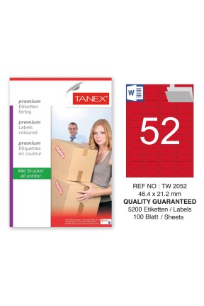 Tanex TW-2052 46,4x21,2mm Kırmızı Pastel Laser Etiket 100 Lü 