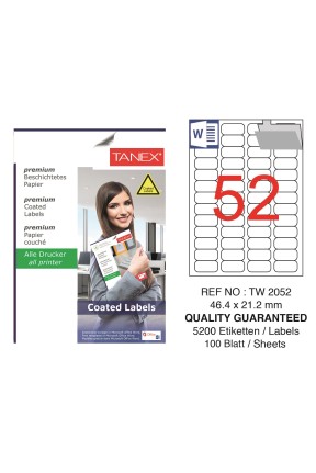 Tanex TW-2052 46.4x21.2mm Kuşe Laser Etiket 100 Lü Paket