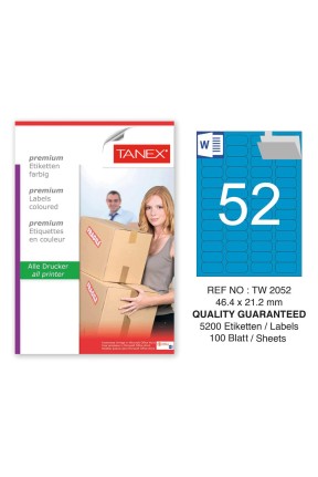 Tanex TW-2052 46,4x21,2mm Mavi Pastel Laser Etiket 100 Lü 