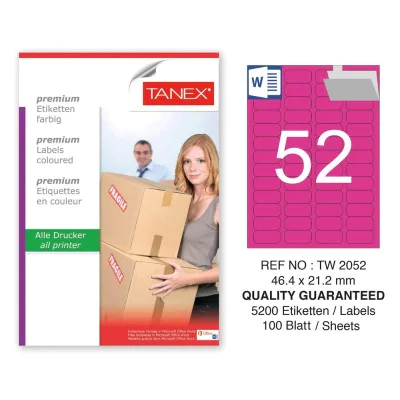 Tanex TW-2052 46,4x21,2mm Pembe Pastel Laser Etiket 100 Lü
