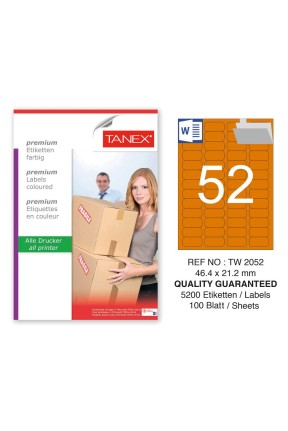 Tanex TW-2052 46,4x21,2mm Turuncu Pastel Laser Etiket 100 Lü 
