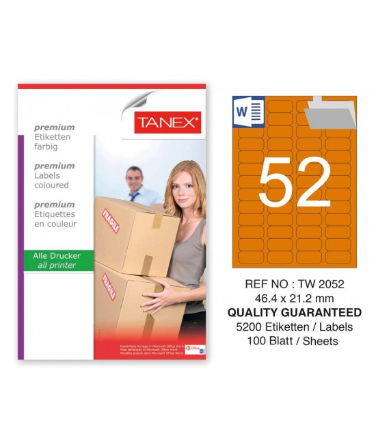 Tanex TW-2052 46,4x21,2mm Turuncu Pastel Laser Etiket 100 Lü 