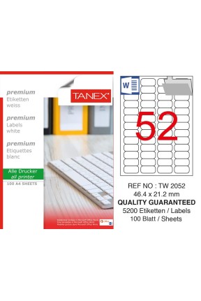 Tanex TW-2052 Laser Etiket 46,4 x 21,2 mm Tanex TW-2052 Laser Etiket 46,4 x 21,2 mm
