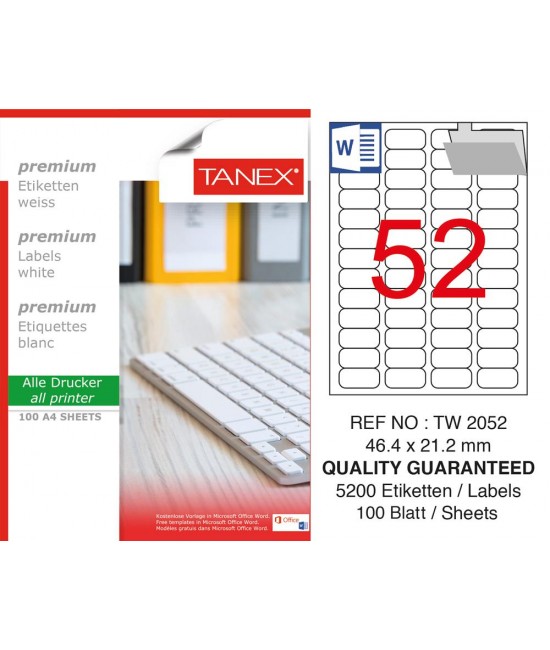 Tanex TW-2052 Laser Etiket  46,4 x 21,2 mm 