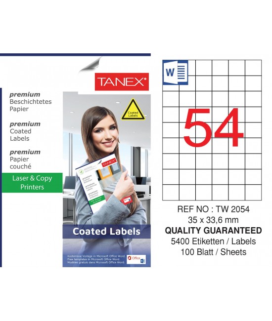 Tanex TW-2054 35x33.16mm Kuşe Laser Etiket 100 Lü Paket