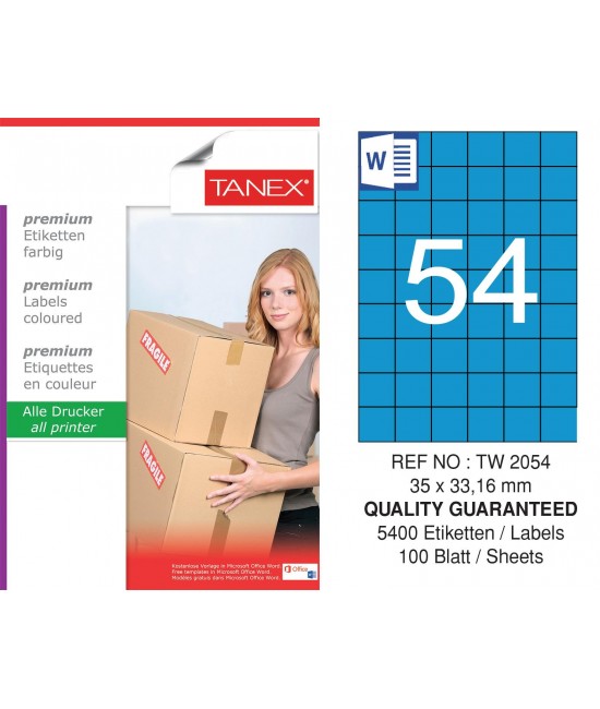 Tanex TW-2054 35x33,16mm Blue Pastel Laser Label 100 Pcs