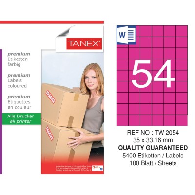 Tanex TW-2054 35x33,16mm Pembe Pastel Laser Etiket 100 Lü Tanex TW-2054 35x33,16mm Pembe Pastel Laser Etiket 100 Lü