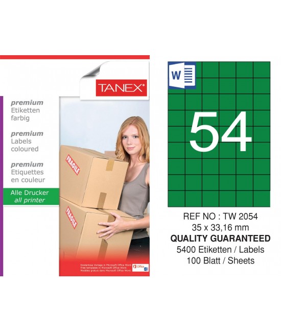 Tanex TW-2054 35x33,16mm Green Pastel Laser Label 100 Pcs