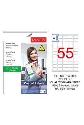 Tanex TW-2055 37x24mm Kuşe Laser Etiket 100 Lü Paket