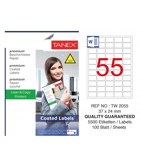 Tanex TW-2055 37x24mm Kuşe Laser Etiket 100 Lü Paket