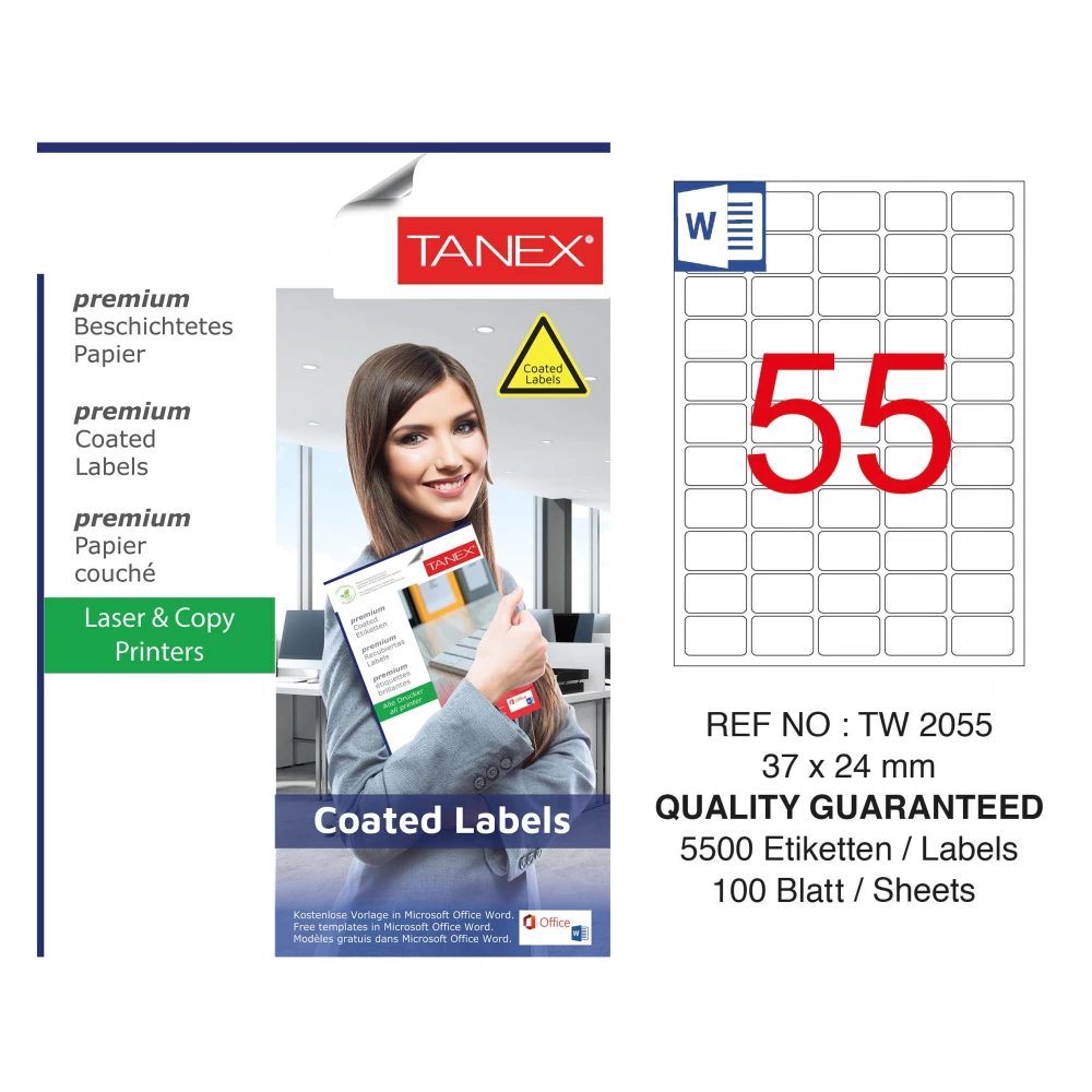 Tanex TW-2055 37x24 mm Kuşe Laser Etiket