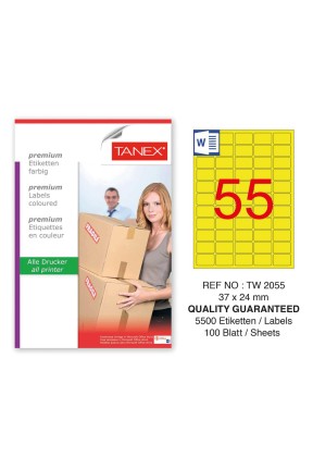 Tanex TW-2055 37x24mm Sarı Pastel Laser Etiket 100 Lü Paket