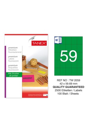 Tanex TW-2059 42x59,69 mm Yeşil Floresan Laser Etiket 100 Lü 