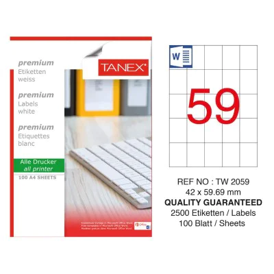 Tanex TW-2059 Laser Etiket 100 Lü Paket