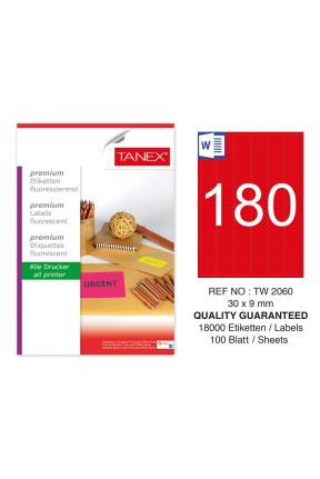 Tanex TW-2060 30x9 mm Kırmızı Floresan Laser Etiket 100 Lü 