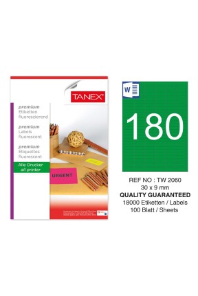 Tanex TW-2060 30x9 mm Yeşil Floresan Laser Etiket 100 Lü 