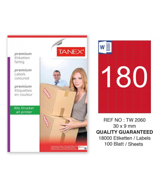 Tanex TW-2060 30x9mm Kırmızı Pastel Laser Etiket 100 Lü 