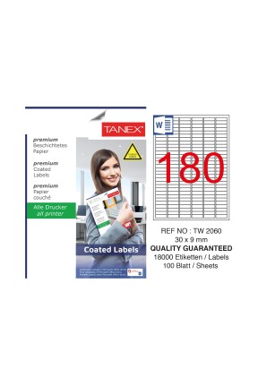 Tanex TW-2060 30x9mm Kuşe Laser Etiket 100 Lü Paket