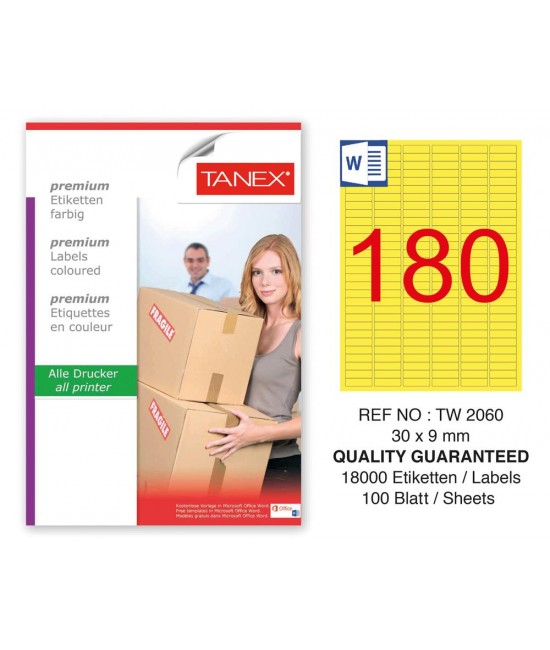 Tanex TW-2060 30x9mm Sarı Pastel Laser Etiket 100 Lü Paket