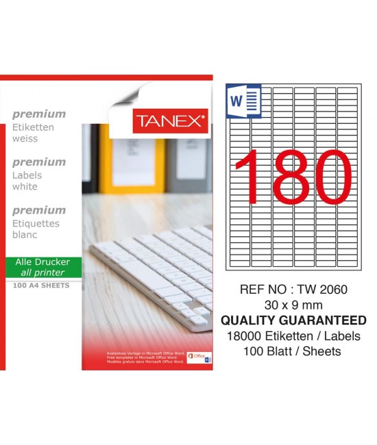 Tanex TW-2060 30x9mm Sökülebilir Etiket 100 Lü