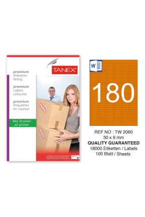 Tanex TW-2060 30x9mm Turuncu Pastel Laser Etiket 100 Lü 