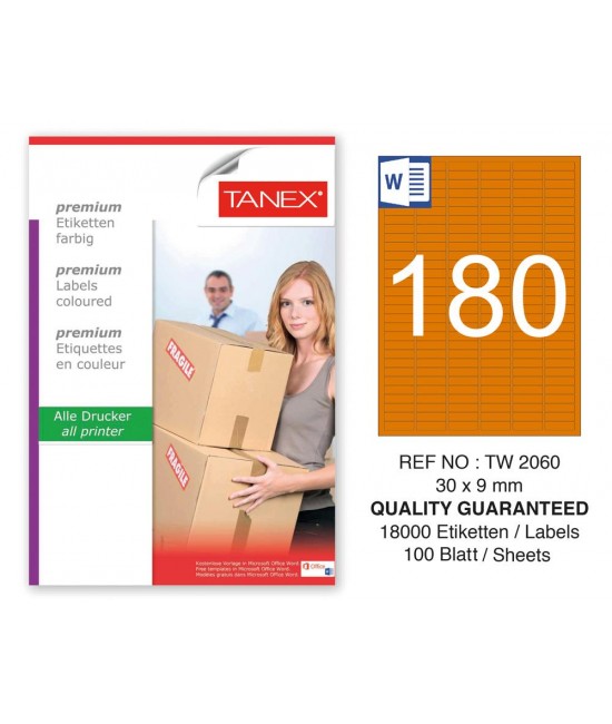 Tanex TW-2060 30x9mm Turuncu Pastel Laser Etiket 100 Lü 