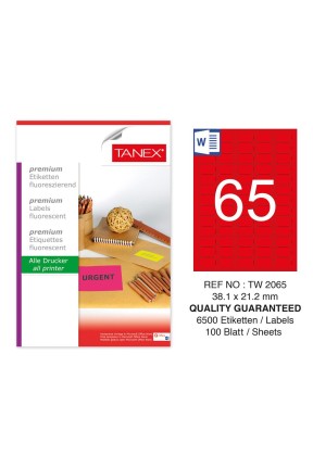 Tanex TW-2065 38,1x21,2 mm Kırmızı Floresan Laser Etiket 100 Lü 