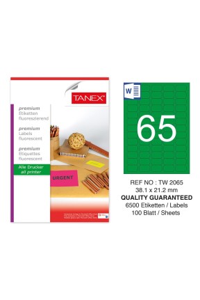 Tanex TW-2065 38,1x21,2 mm Yeşil Floresan Laser Etiket 100 Lü 