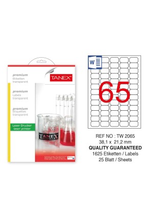 Tanex TW-2065 38.1x21.2mm Şeffaf Laser Etiket 1625 Li