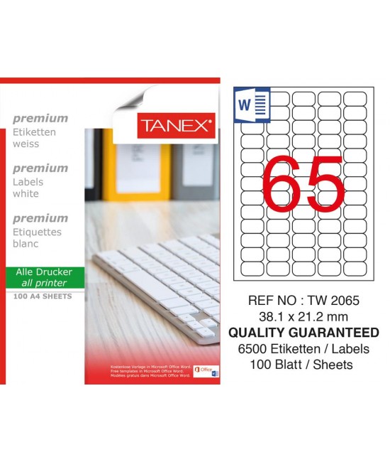 Tanex TW-2065 38,1x21,2mm Sökülebilir Etiket 100 Lü