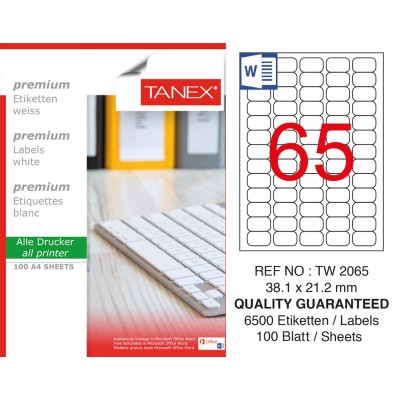 Tanex TW-2065 Beyaz Etiket 38.1 mm x 21.2 mm