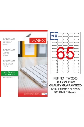 Tanex TW-2065 Beyaz Etiket 38.1 mm x 21.2 mm
