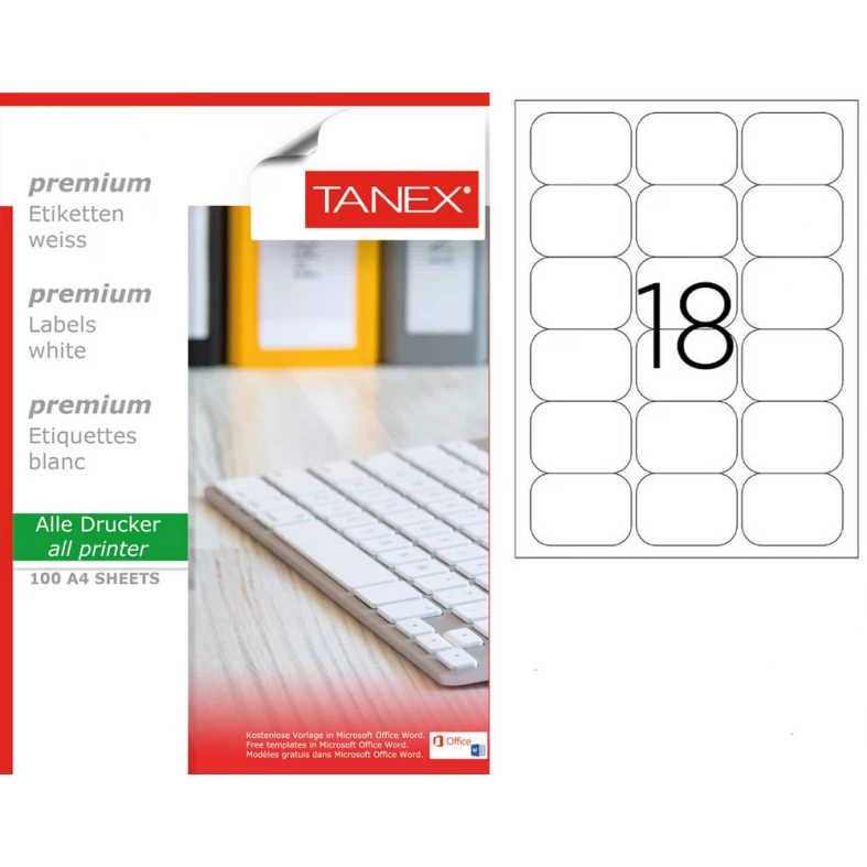 Tanex TW-2067 67x46 mm Beyaz Laser Etiket