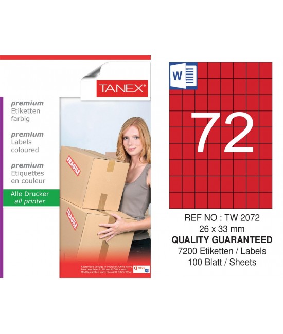 Tanex TW-2072 26,25x33mm Red Pastel Laser Label 100 Pcs