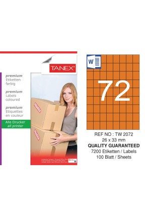 Tanex TW-2072 26,25x33mm Turuncu Pastel Laser Etiket 100 Lü Tanex TW-2072 26,25x33mm Turuncu Pastel Laser Etiket 100 Lü
